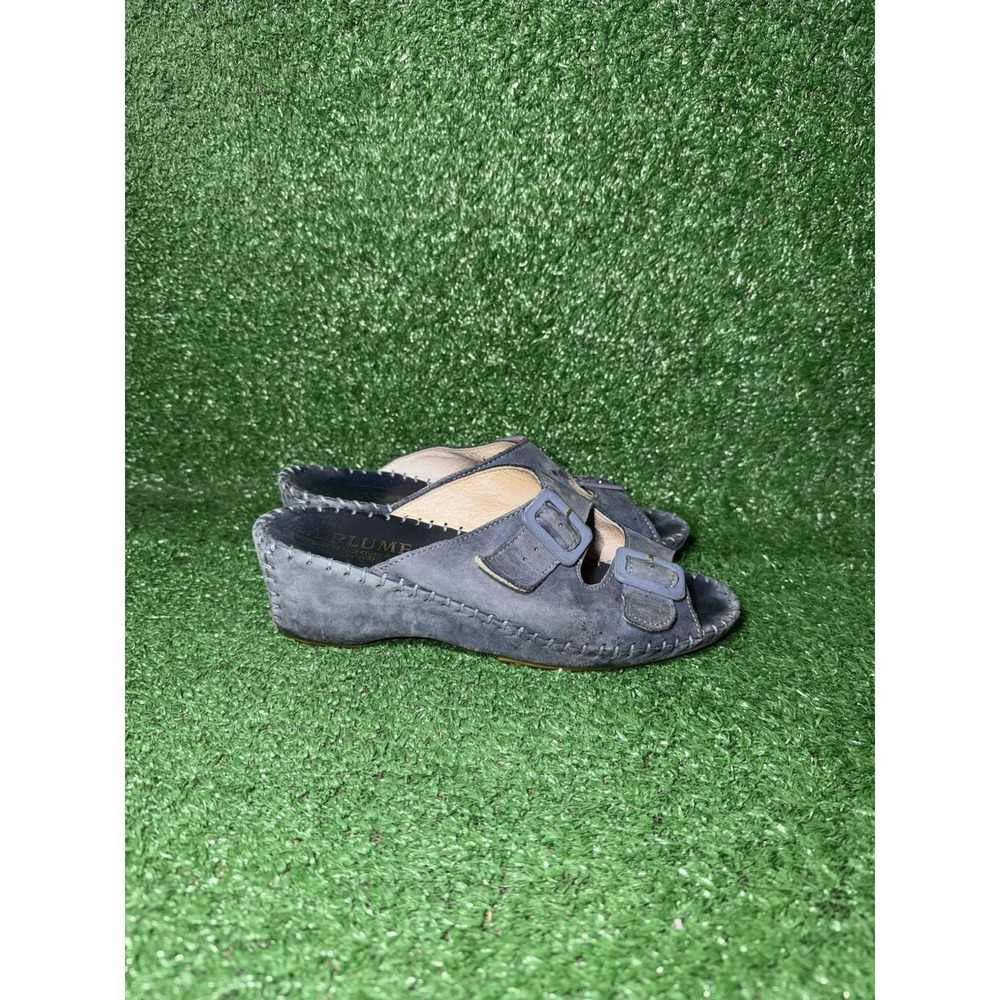 La Plume Wedge Sandals Womens Size 7 US 38 EU Blue Suede Dressy Heels Slingback